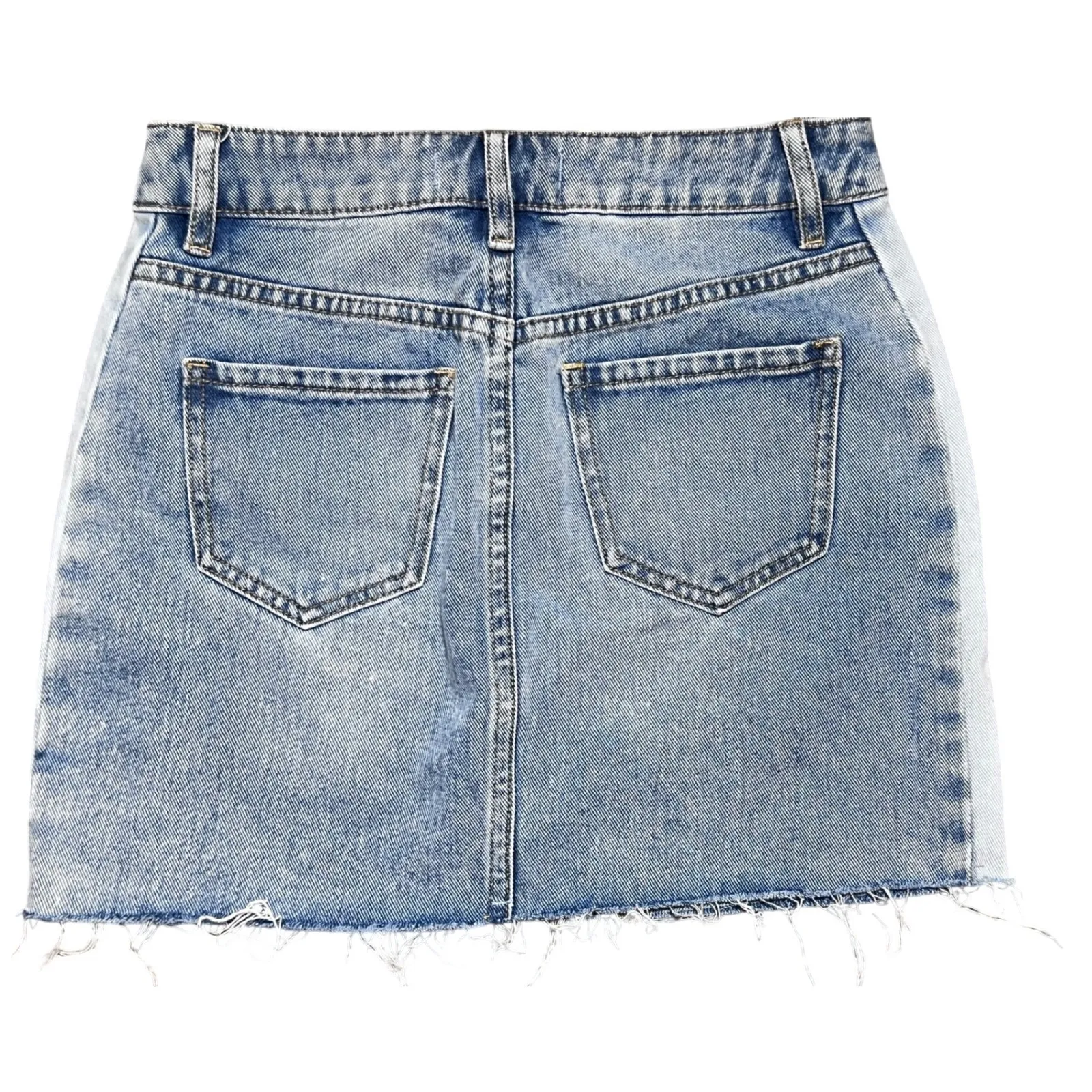 Pacsun Denim Retro Y2K Mini Skirt Light Wash Two Tone Frayed Hem Women's Size 25 - Image 2
