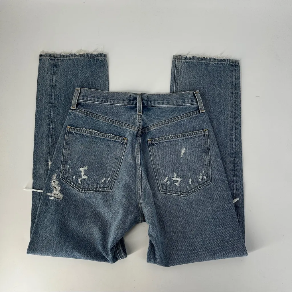 Agolde 90s High Rise Pinch Waist Destroyed Distressed Jean Fall Out Blue Sz 25 - Image 8