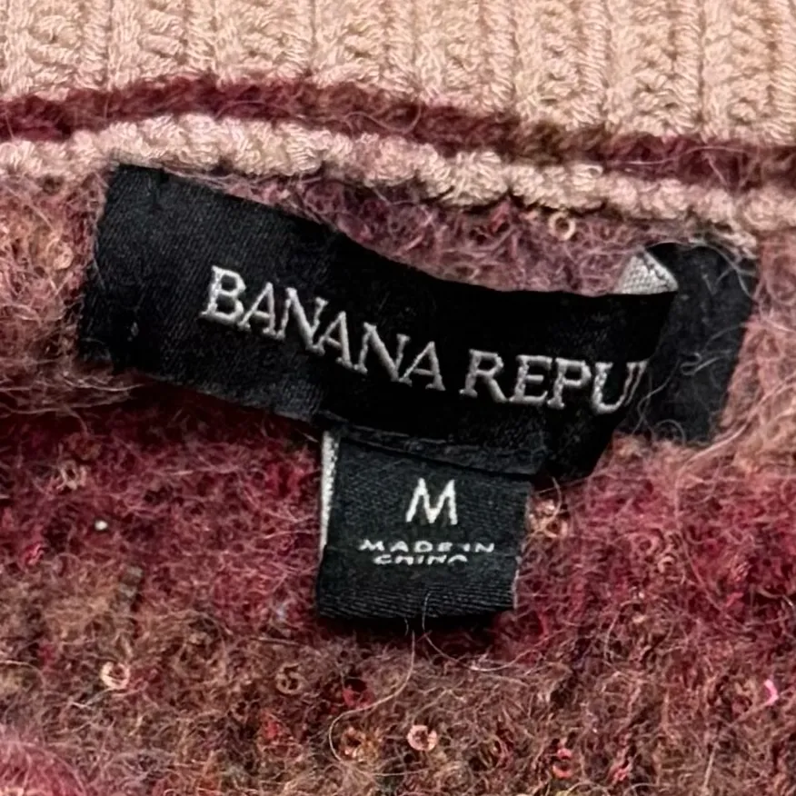 Banana Republic Ombre Sequin Cropped Cozy Sweater Holiday Cabin Wool Blend M - Image 7