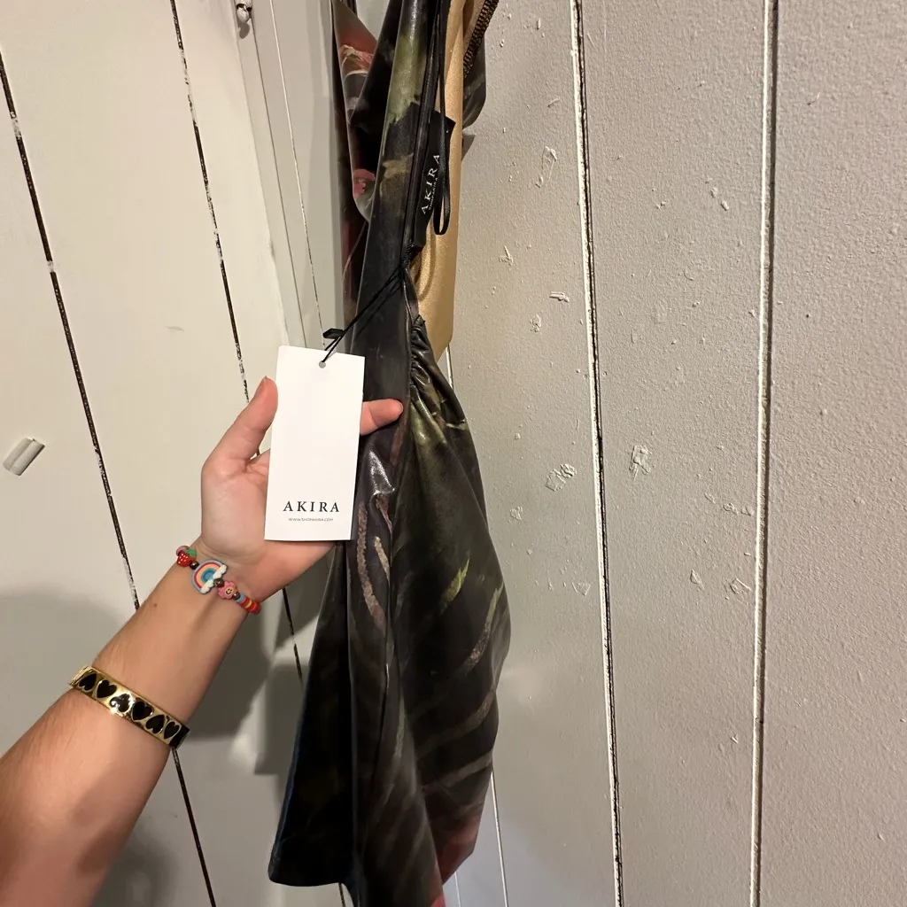 AKIRA NWT SHINY Black Floral Cowl Neck MINI DRESS BACKLESS - Image 4