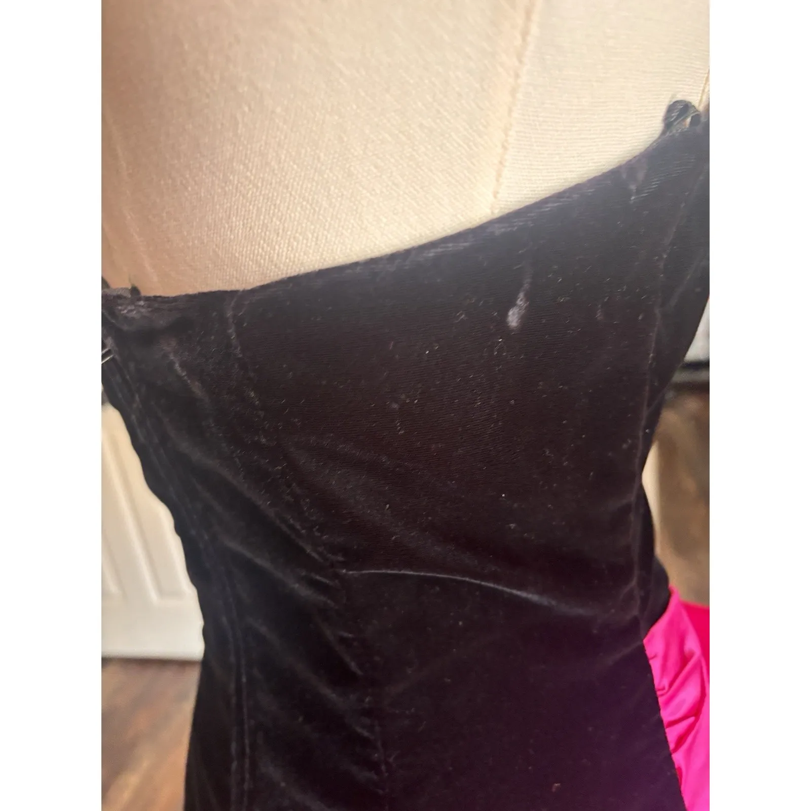 Vtg Scarlett Nite Prom Dress Pink Black Velvet Short Bubble Strapless Bow 7/8 - Image 5