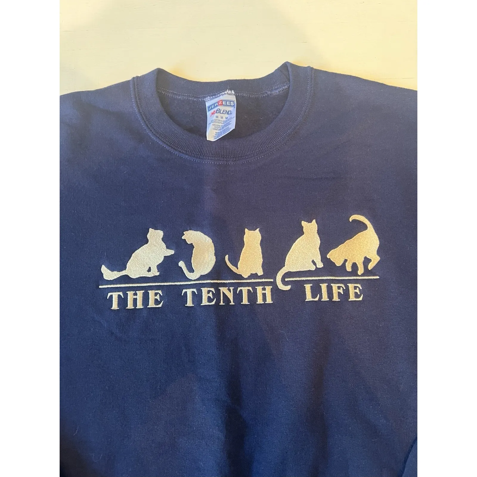 The Tenth Life Cat Rescue Org Unisex Navy‎ Crewneck Medium Embroidered - Image 3