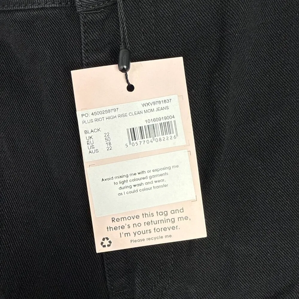 NWT Missguided Plus Riot High Rise Clean Mom Jeans Black US Size 18 NEW - Image 5