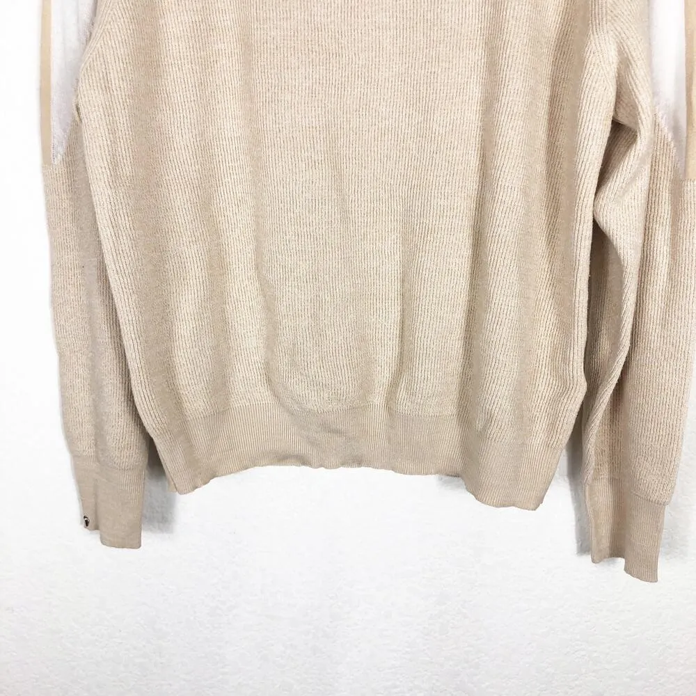 Oblique Creations Tan Illusion Oversized Sweater Size Medium Turtleneck Ribbed - Image 11