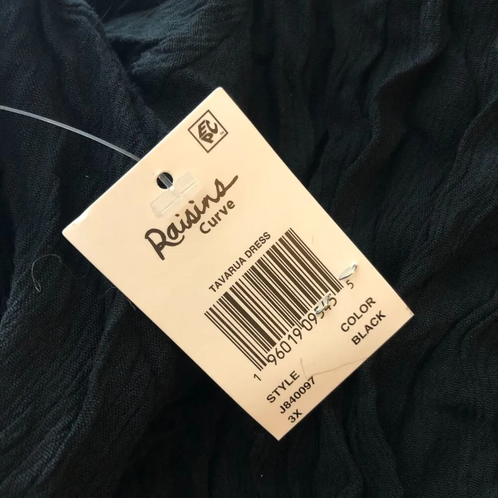 Raisins Tavarua Woven Swim Cover Up Dress Pockets Open Back Crinkle Black 3X - Image 5