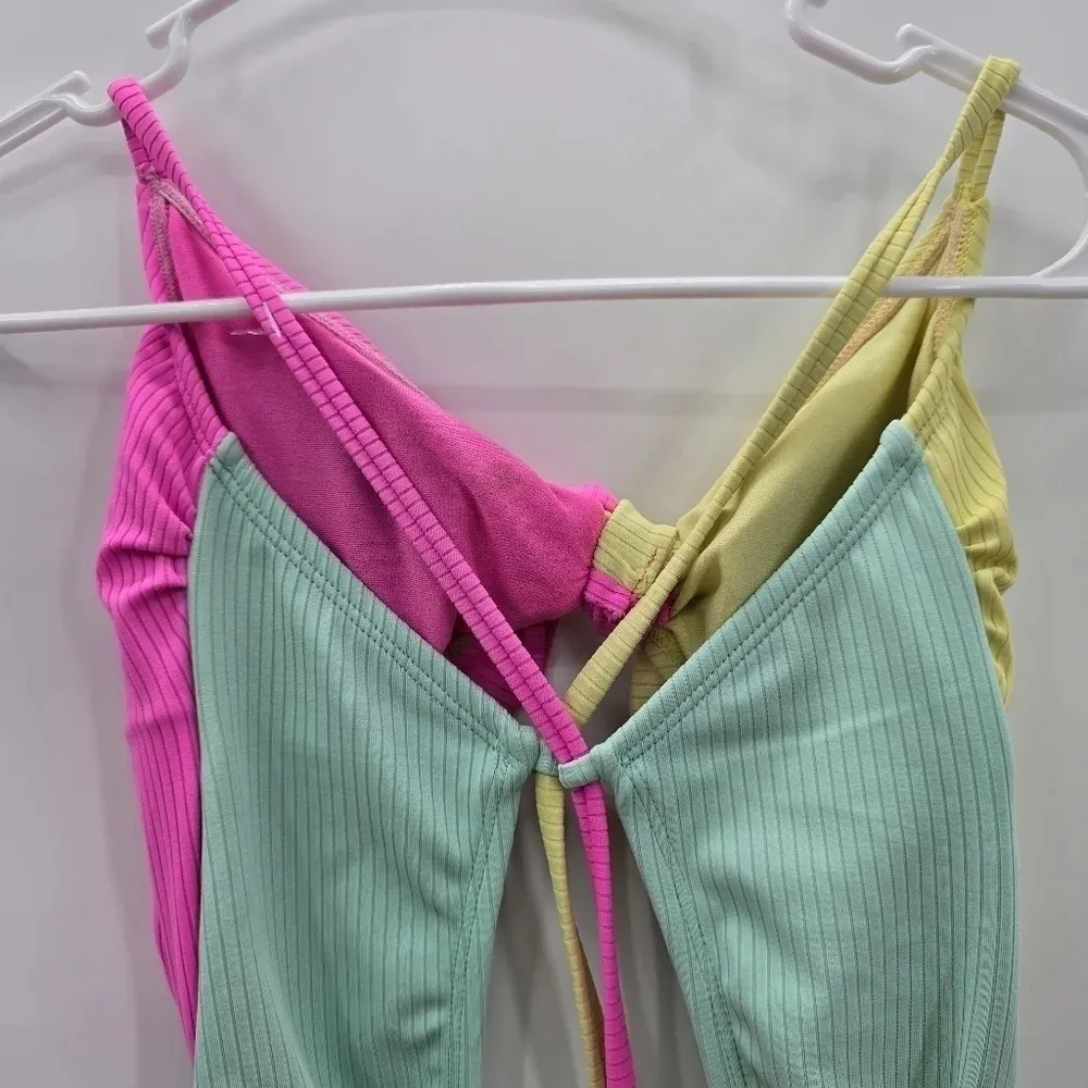 Xhilaration Pink Yellow Blue One Piece Cutout Bathing Suit Swimwear Large - Image 5