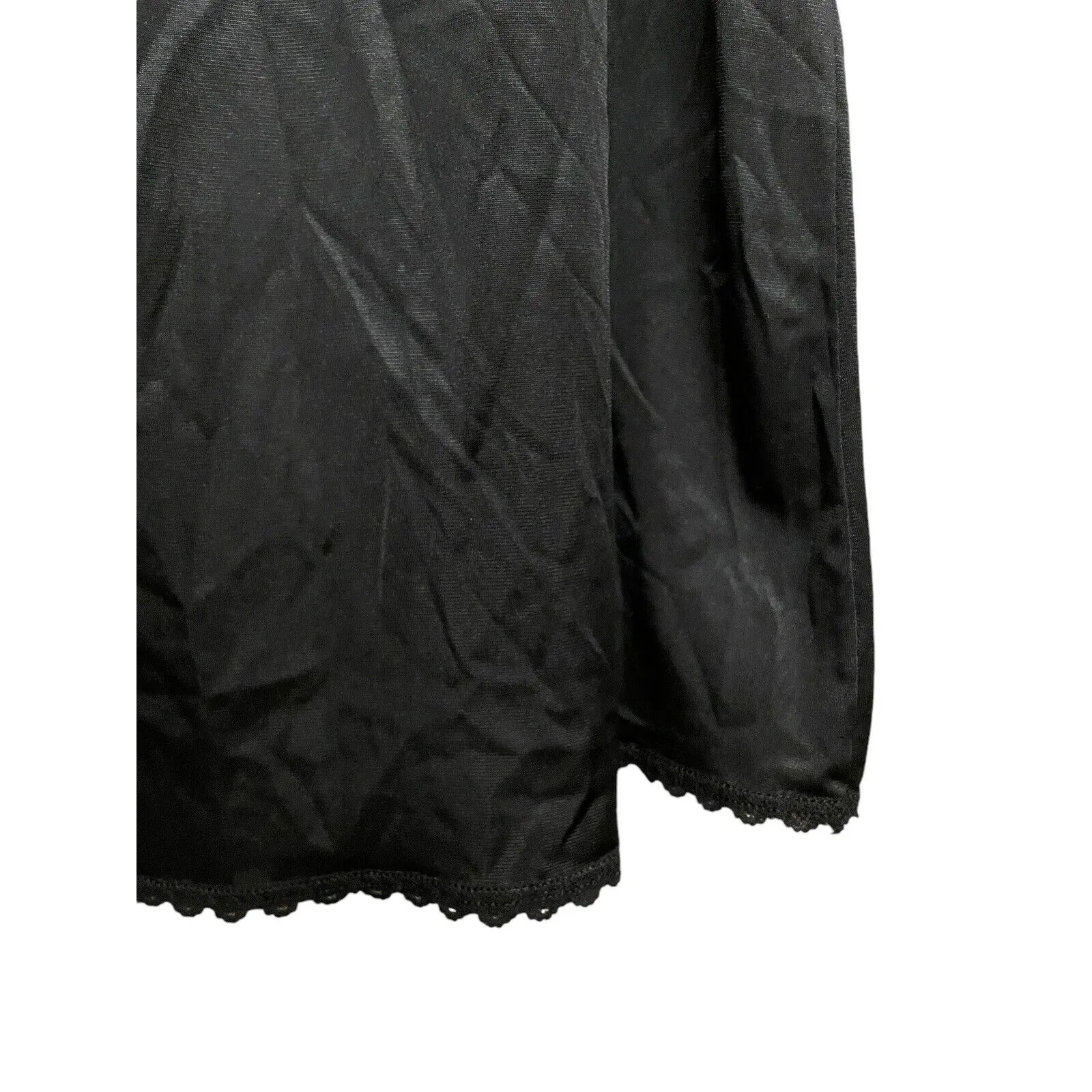 Vintage Warner's Slip Set Top Full Skirt Size Small/Medium Black Satin 1980s‎ - Image 11