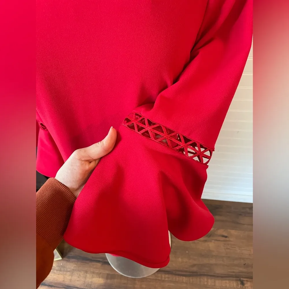 NWOT Calvin Klein Women's Red Bell Sleeve Knee Length Sheath Dress - Image 3