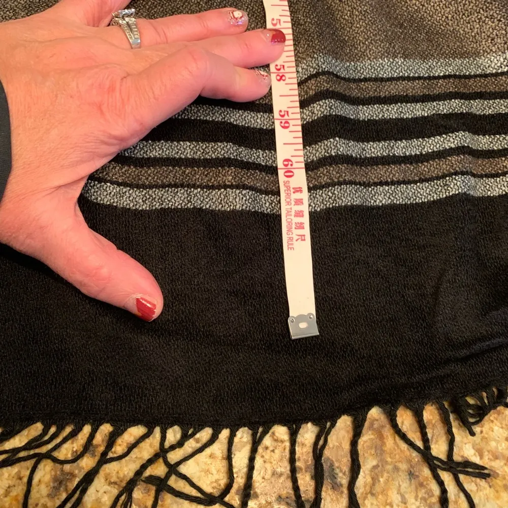 Corrieri Ido Soft Italian Cape Scarf Blanket Beige Black Fringe - Image 9