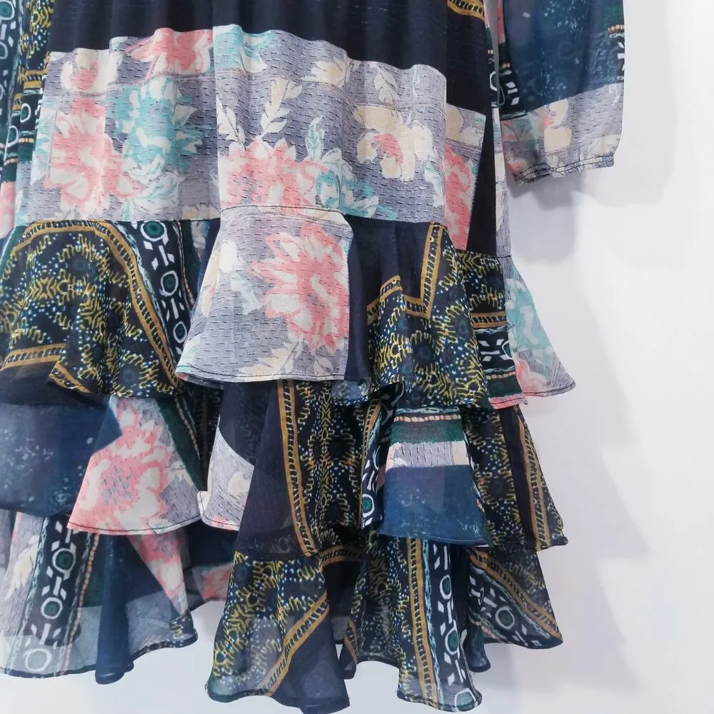 Hiche Printed Layered Ruffle Pintuck Dress - Image 2