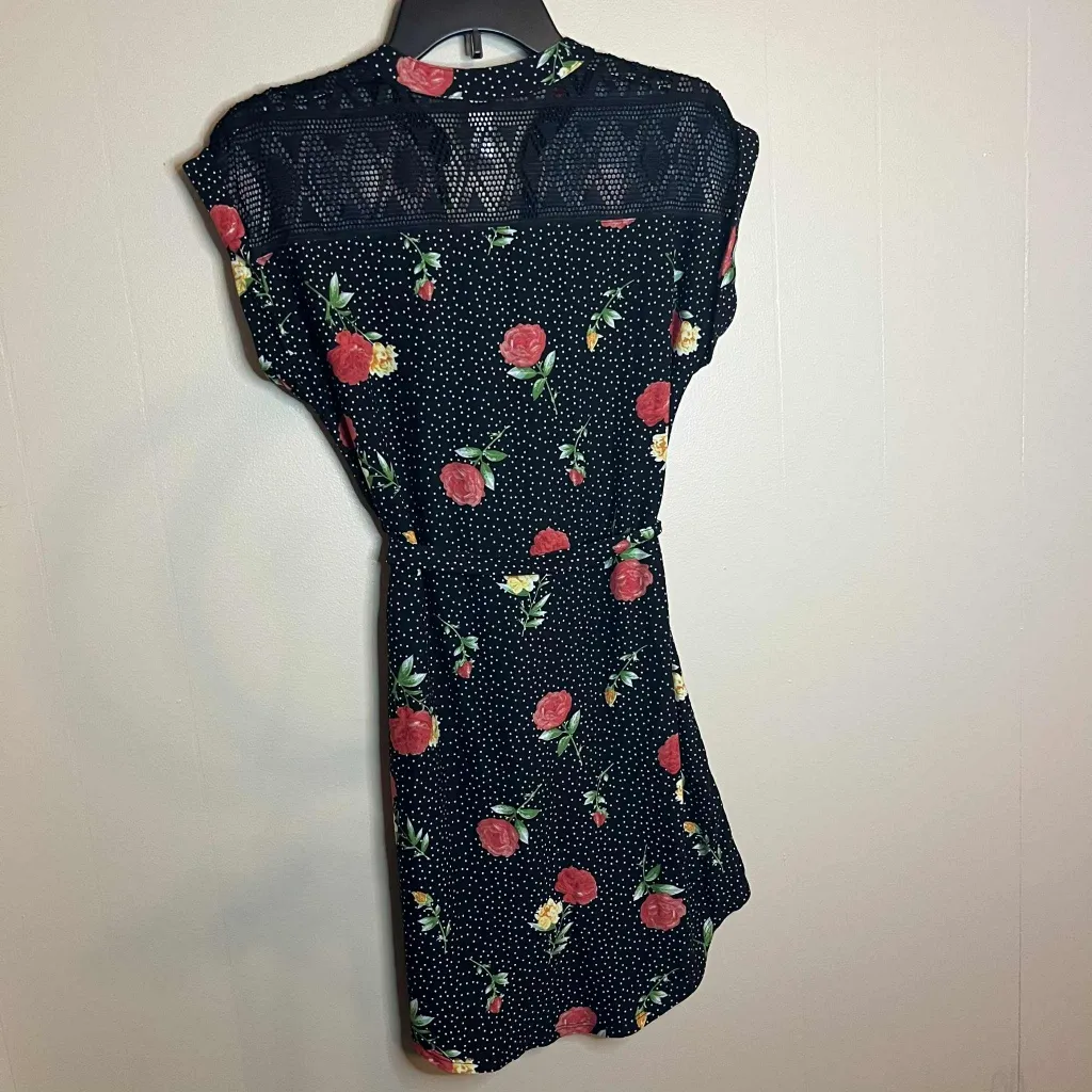 No Boundaries Black Rose Floral Eyelet Lace Belted Sundress - Image 2