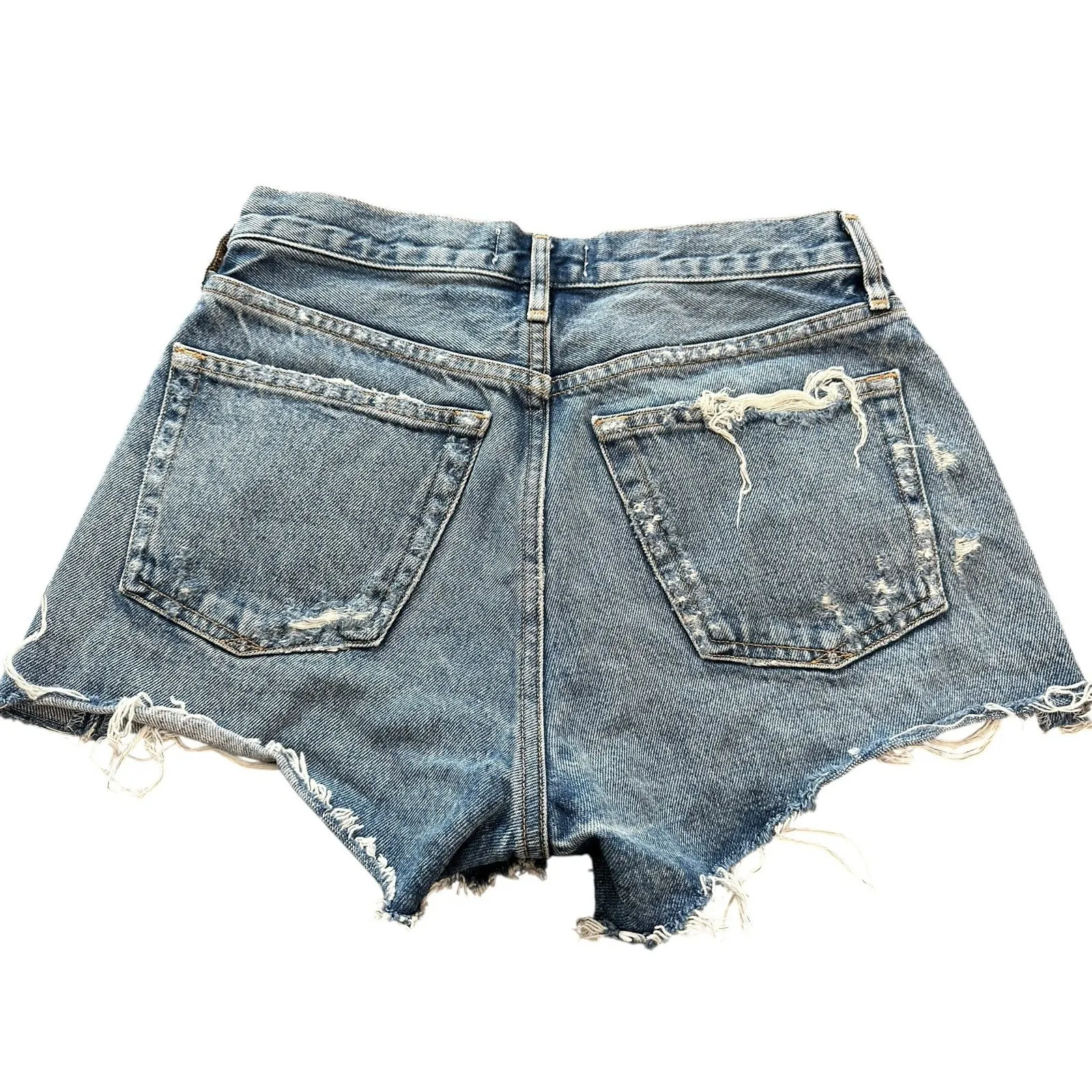 Agolde Womens Sz 25 Button Up High Rise Cut Off Parker Shorts Blue Cotton GG12-5 - Image 4