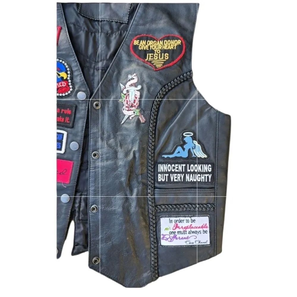 Vtg Genuine Leather Biker Vest Womens Size Large Adjustable Motorcycle Moto Bike - Image 4