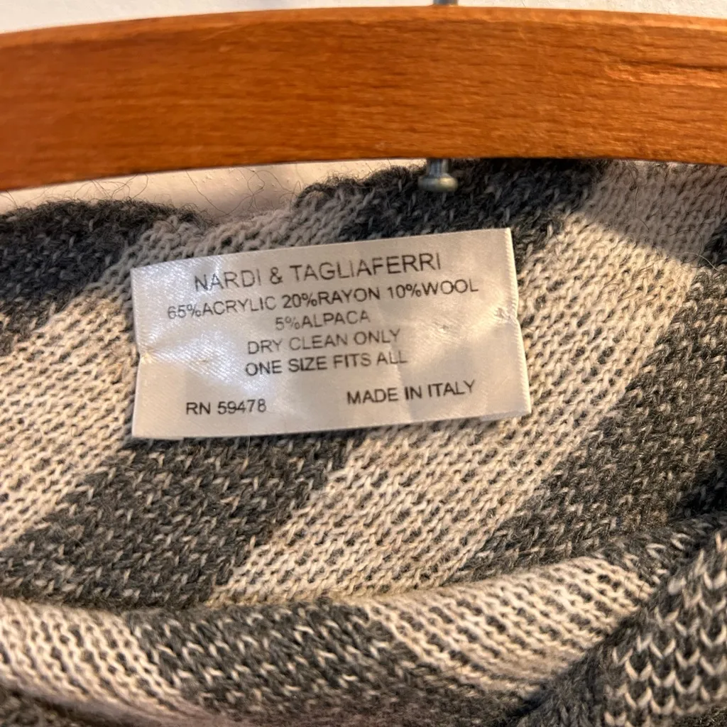 Nardi & Tagliaferri Gray Plaid Knit Poncho OSFA Made In Italy Wool Blend Size undefined - Image 2