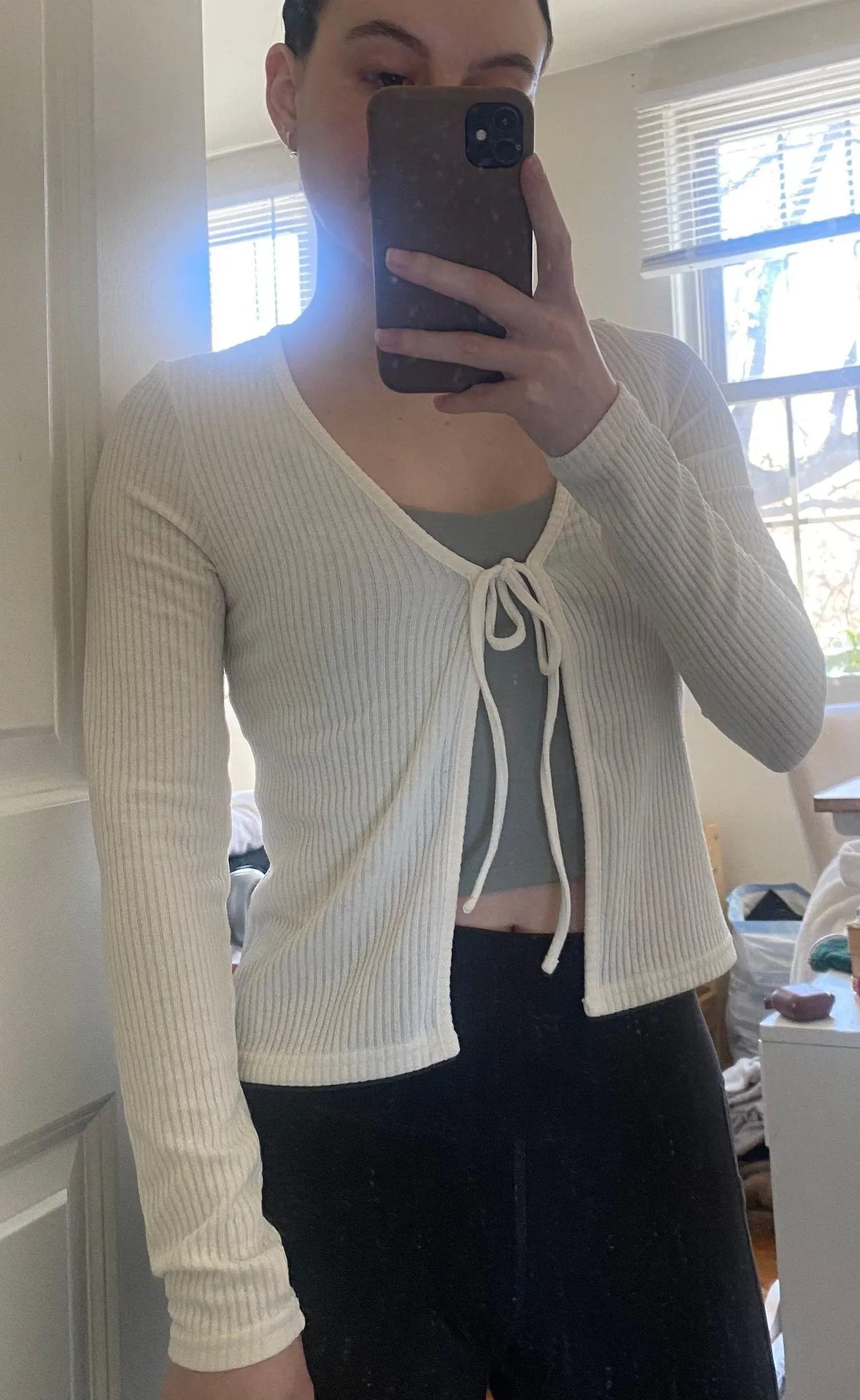 Tie Front Long Sleeve Top - Image 2