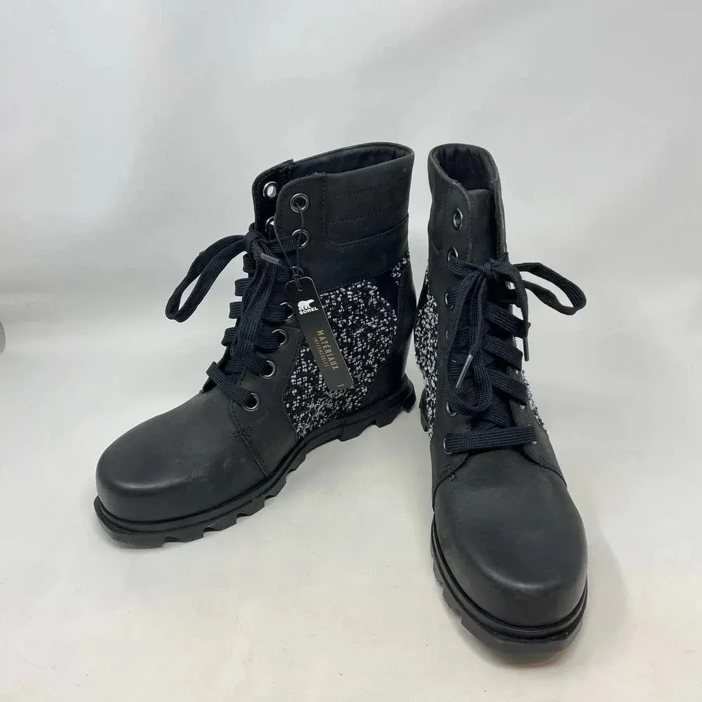 Sorel Joan of‎ Arctic Wedge III Lexie Boot in Black Leather Speckle Fabric - Image 6