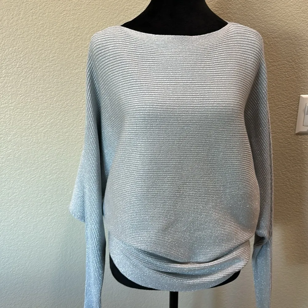 NWT Gray with metallic silver Sweater Blue Size L - Image 3