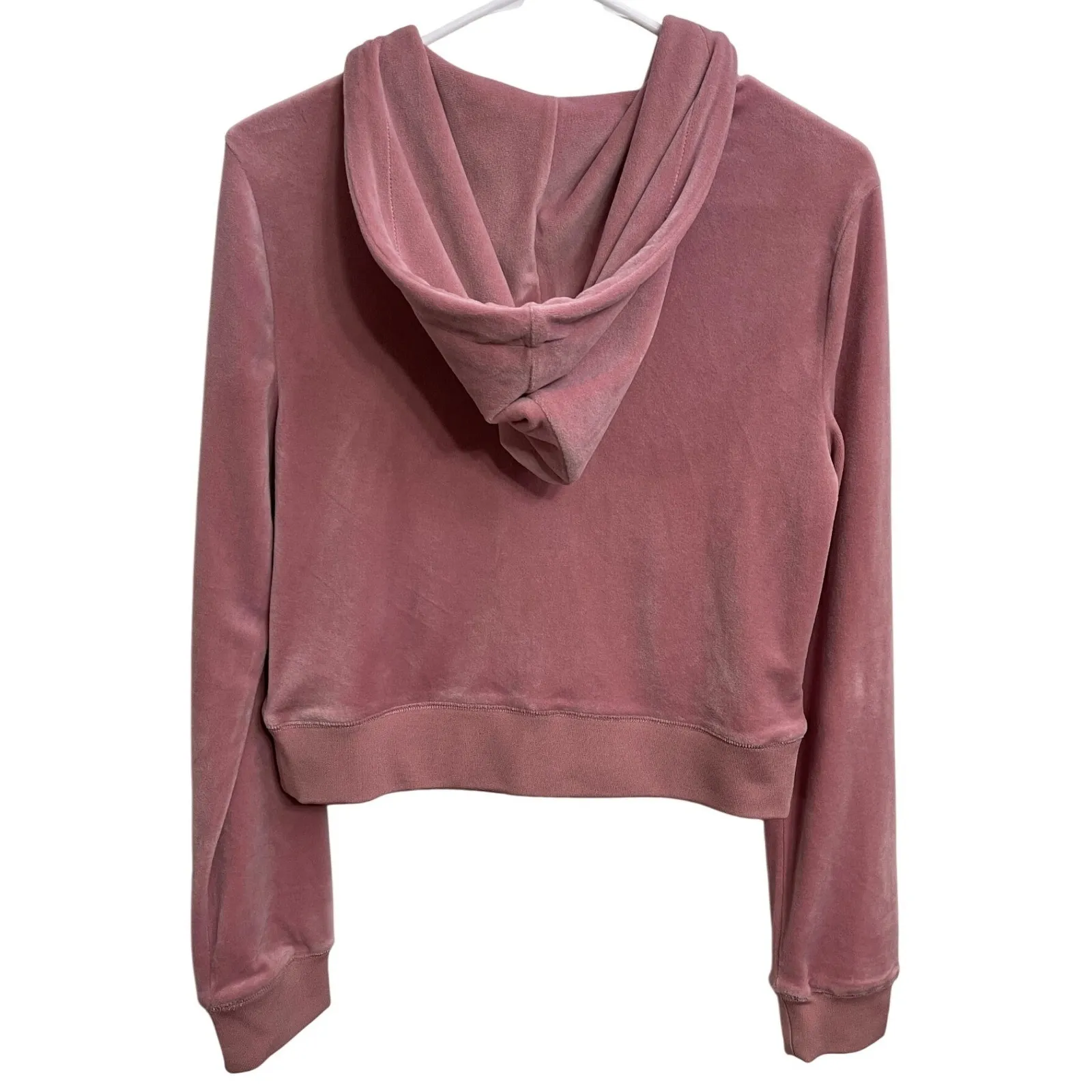 Juicy Couture Pink Velour Zip Hoodie Y2K Cropped Zip Up Jacket Small Mallcore - Image 2