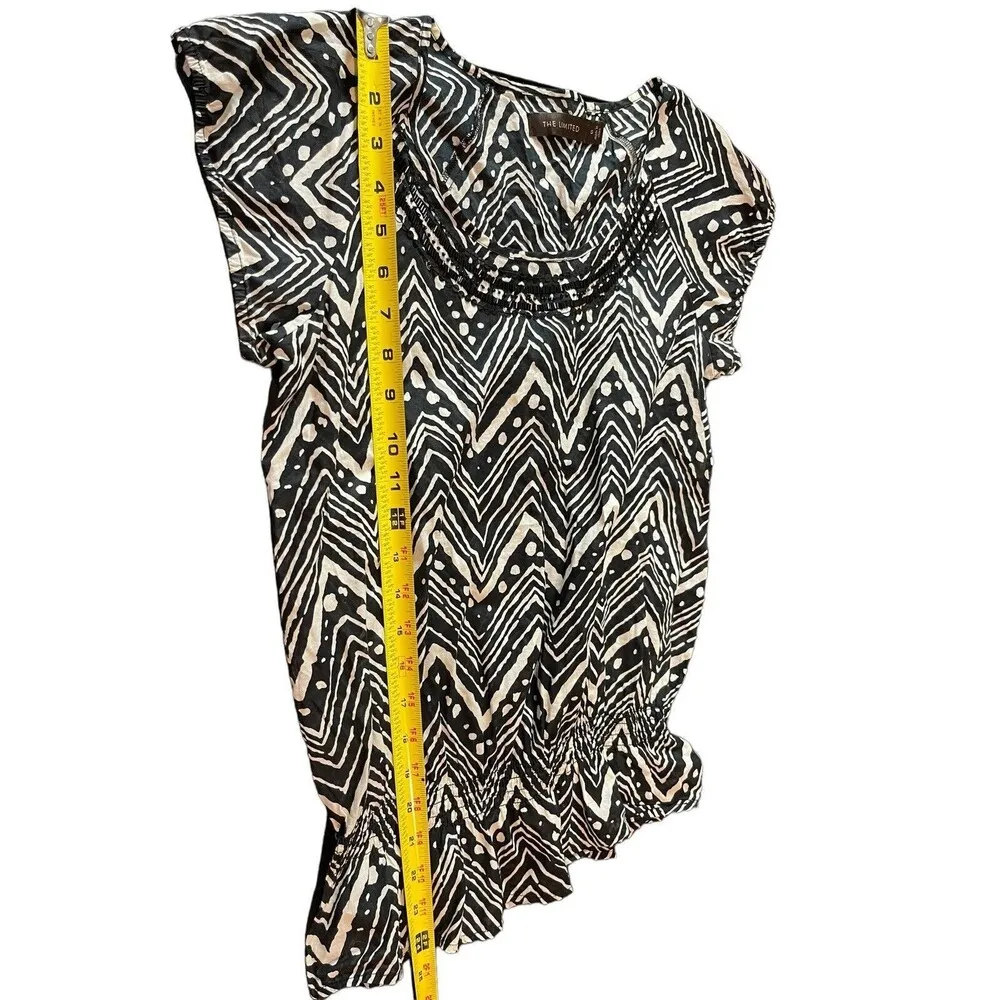 The Limited Black And White Chevron Beaded Short Sleeve 100% Elastic Waist Top S - Image 7