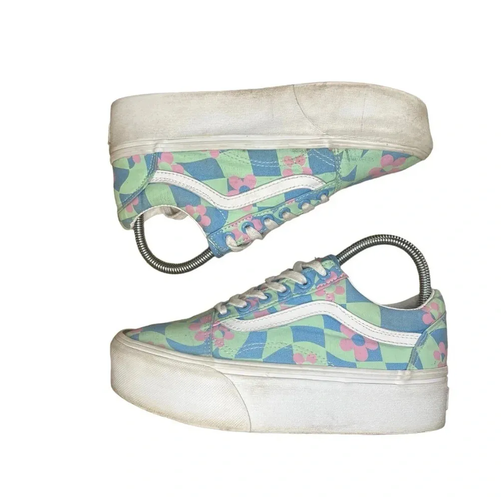 Vans X Awake NY Old Skool Stackform Platform‎ Checkerboard Floral Sneakers W6.5 - Image 4