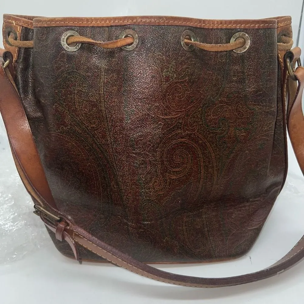 Etro 1993 Vintage‎ Drawstring Bucket Bag Brown - Image 16