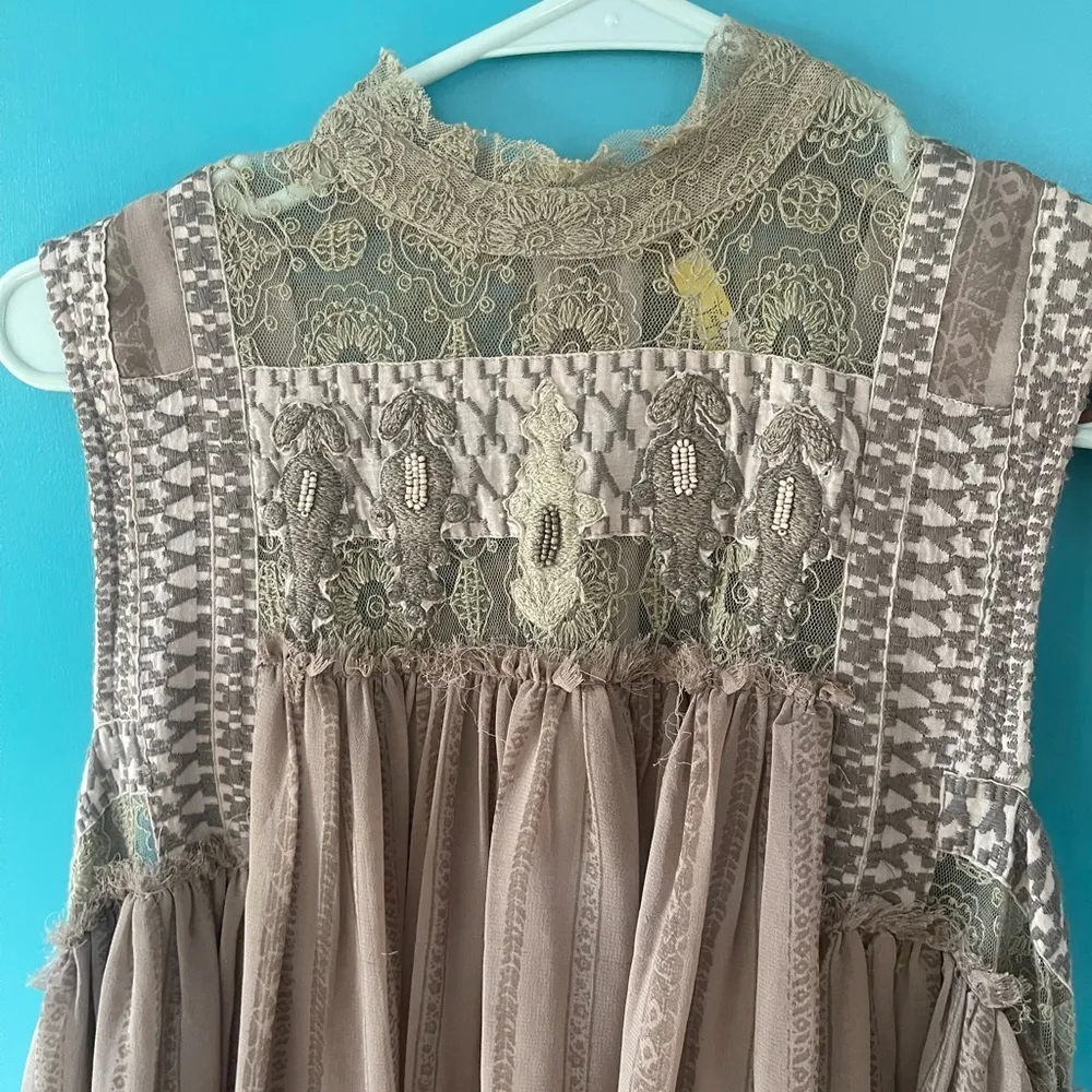 Vintage  Penny Georgette Babylon Dress Taupe Boho Style Size M - Image 3