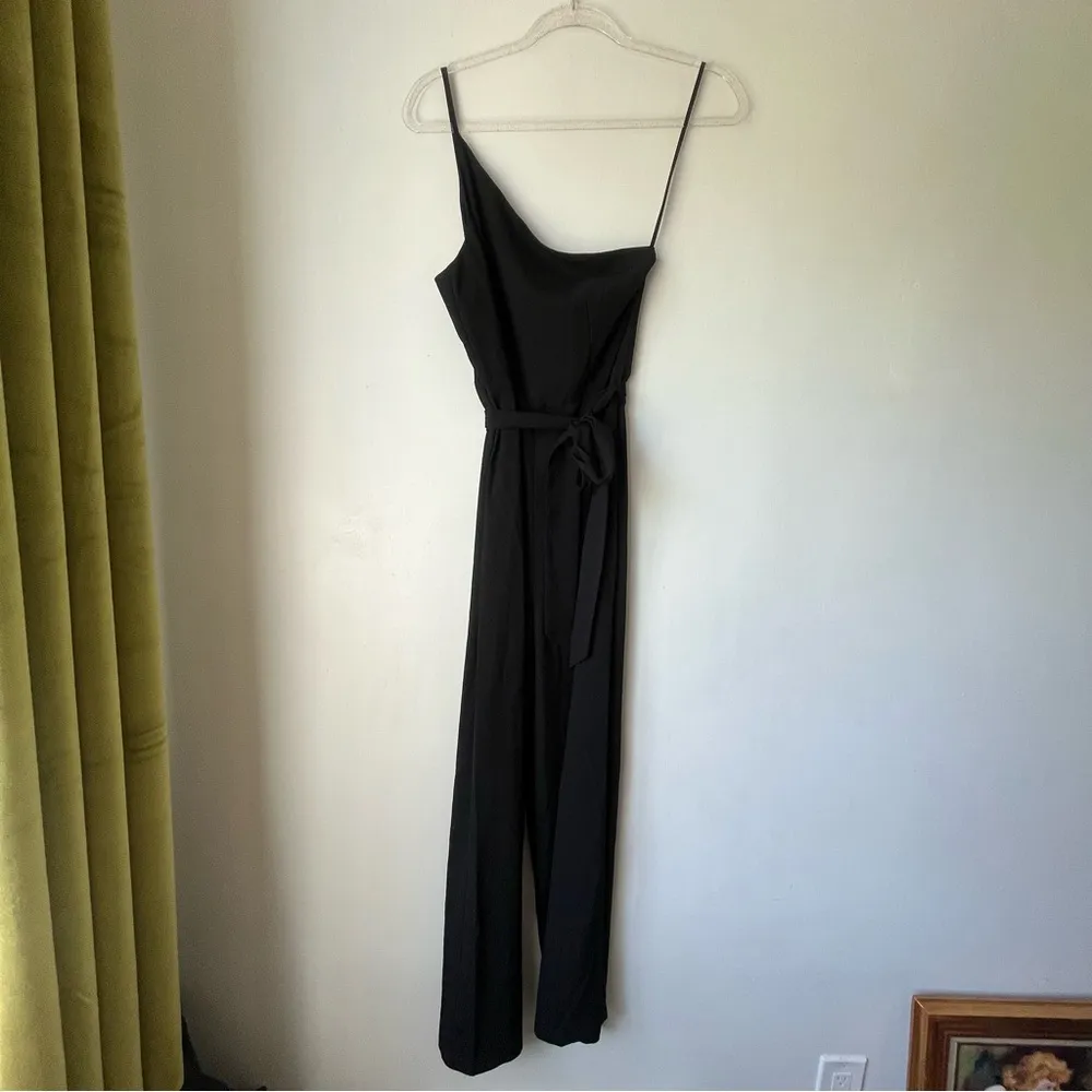 Petal & Pup Leyton Black One Shoulder Wide Leg Belted Jumpsuit 4 - Image 5