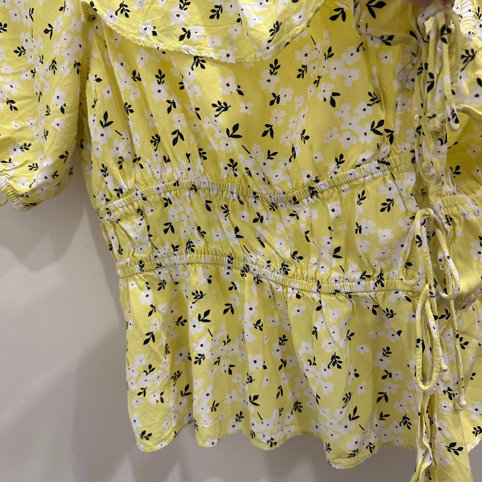 For Love & Lemons Yellow Chrysanthemum Tiered Tie-Front Blouse Coquette Cottage - Image 6