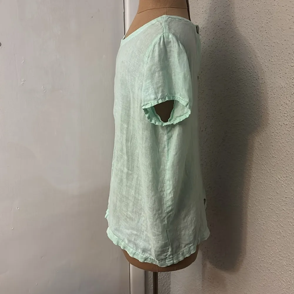 C&C California Linen Blouse Mint Green S Quiet Luxury Beach Minimalist Travel - Image 4