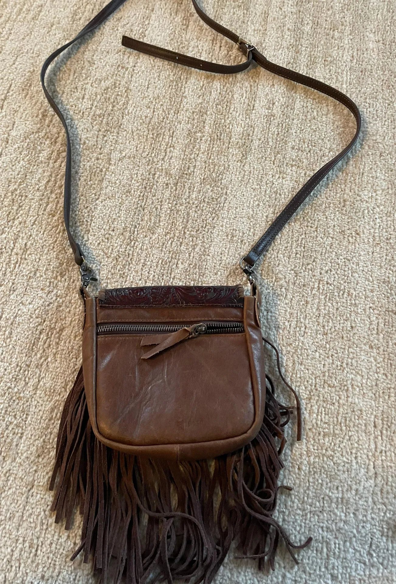 Turquoise Leather Fringe Purse Blue - Image 3