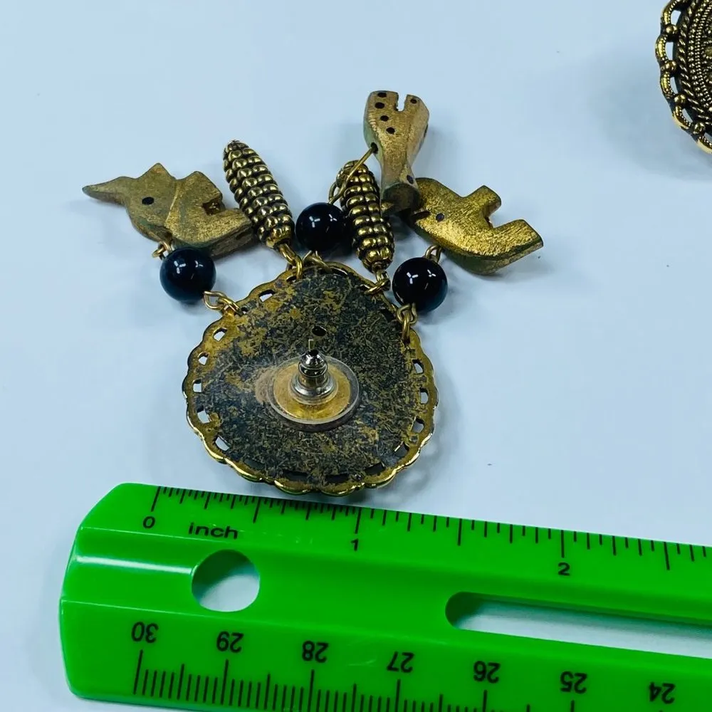 Pierced Earrings Gold Brass Color Zuni Animal Dangle Tribal Boho Ethnic Accents - Image 5