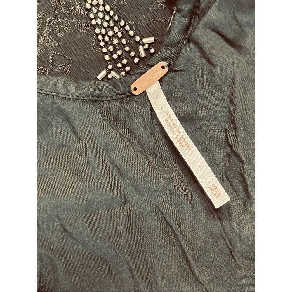 Free People Black Embellished Gauze Peasant Beads Sleeveless Tank Blouse XS NWOT - Image 6