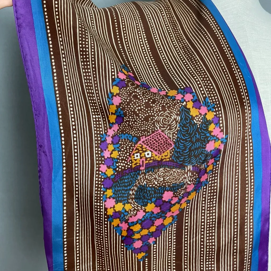 Vintage 1960s Striped Scarf Cottage Design House Striped Long Brown Unique Retro - Image 4