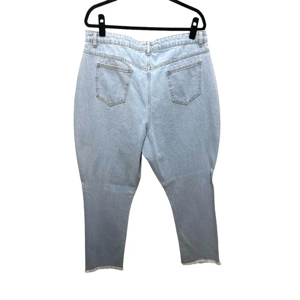 PrettyLittleThing Blue Shape Vintage Ripped Hem Straight Leg Jeans Sz 12… - Image 4