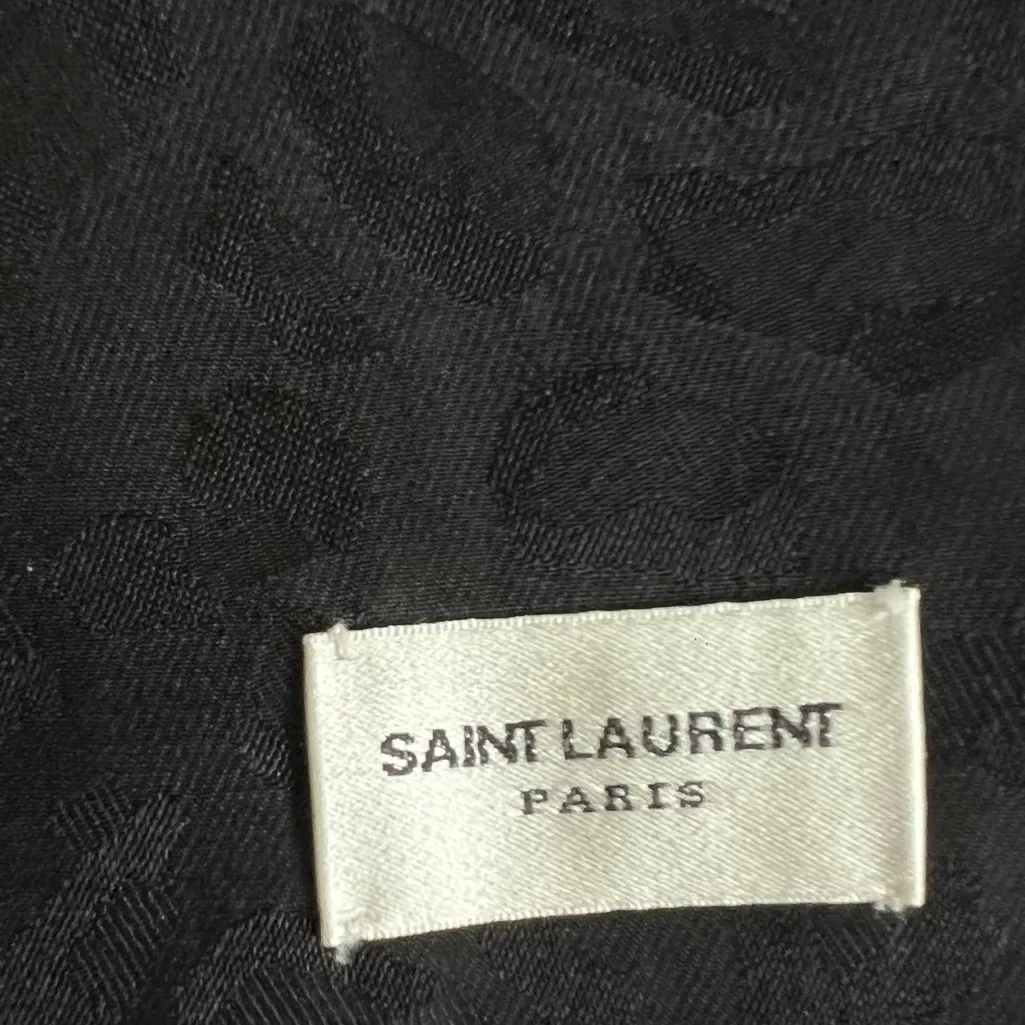 Saint Laurent Silk  Black Leopard Patterned Opera Scarf with fringe - Image 10
