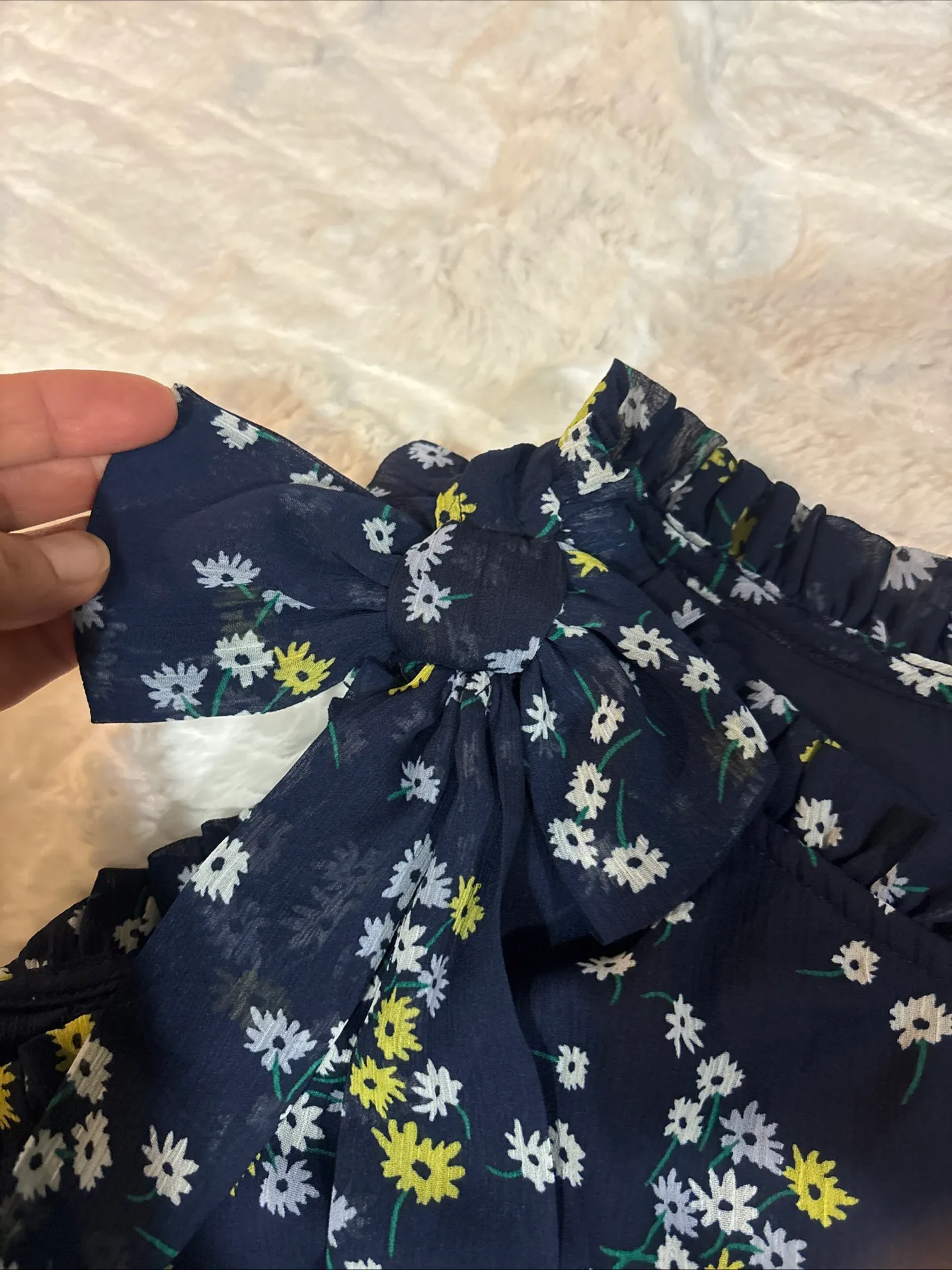 Womens Navy Cold Shoulder Ruffled Bow Detail Sheer . NWT - Image 12