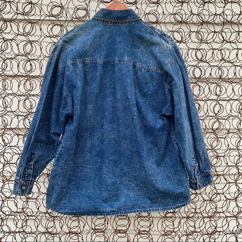 Vintage 90s acid wash denim sequin embellished shirt shacket Blue Size M - Image 2