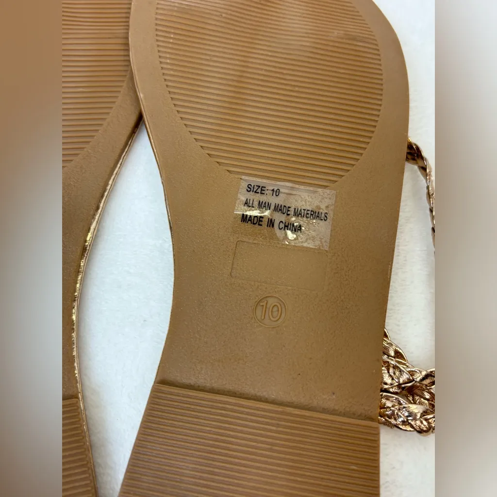 Lulu’s Mirela Gold Woman’s Flat Greek Goddess Shiny Vegan Friendly Sandals - Image 7