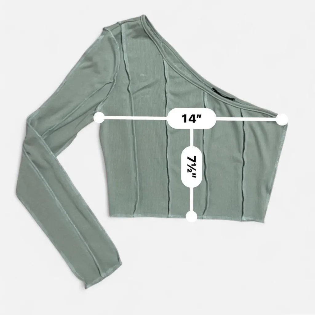 SHEIN Green One Shoulder Ribbed Long Sleeve Crop Top - Size Small - Image 5