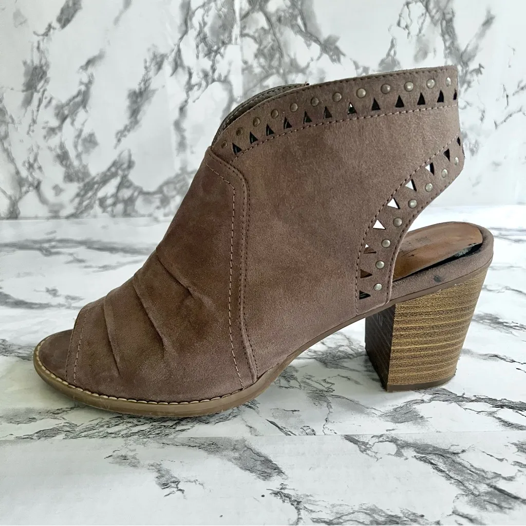 Sonoma Ankle Booties Open Toe Faux Suede 10 Ortholite Block Heel Cutouts Taupe - Image 12