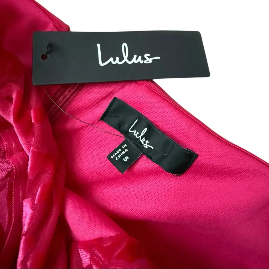 NWT Lulu’s Fabulous Darling Fuchsia Burnout Velvet Strapless Dress Size Small - Image 6