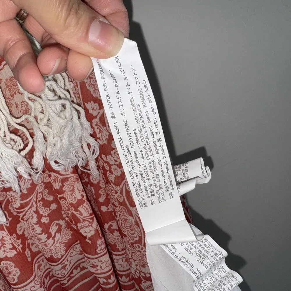 Zara Paisley Fringe Maxi Dress Woman Size XS-S Sleeveless Red White Sleeveless - Image 7