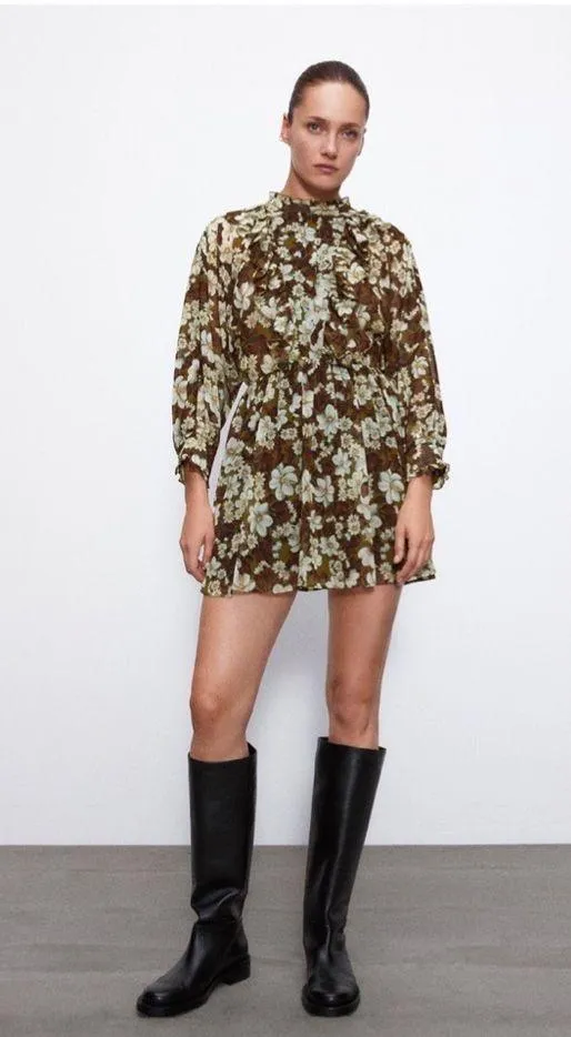 NWT ZARA FLORAL RUFFLES RESORT BLOGGERS FAV JUMPSUIT ROMPER GREEN XS - Image 5