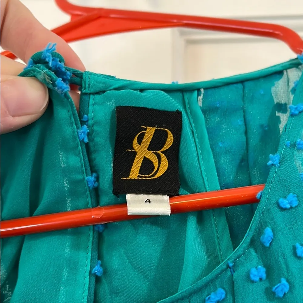 Anthropologie Sachin + Babi Swiss Dot Teal & Blue Mini Silk Blend Dress - Size 4 - Image 2