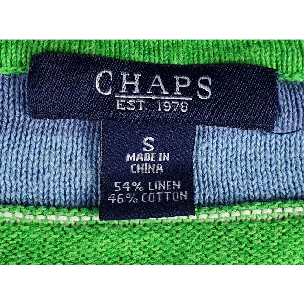 Chaps Sweater Size Small Linen Blend Green Serape Stripe Southwestern Santa Fe - Image 7