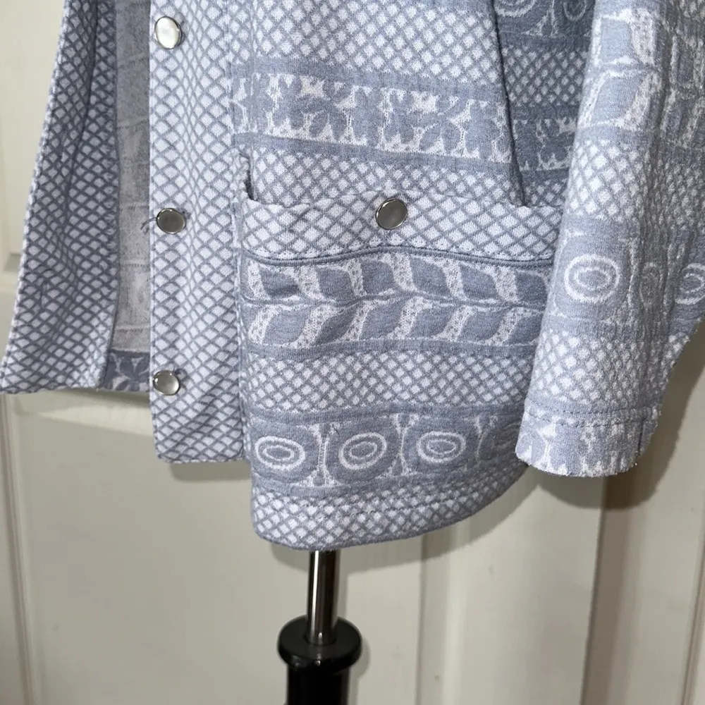 VINTAGE BLAST GEOMETRIC STRIPE BUTTON UP CARDIGAN Blue Size L - Image 4