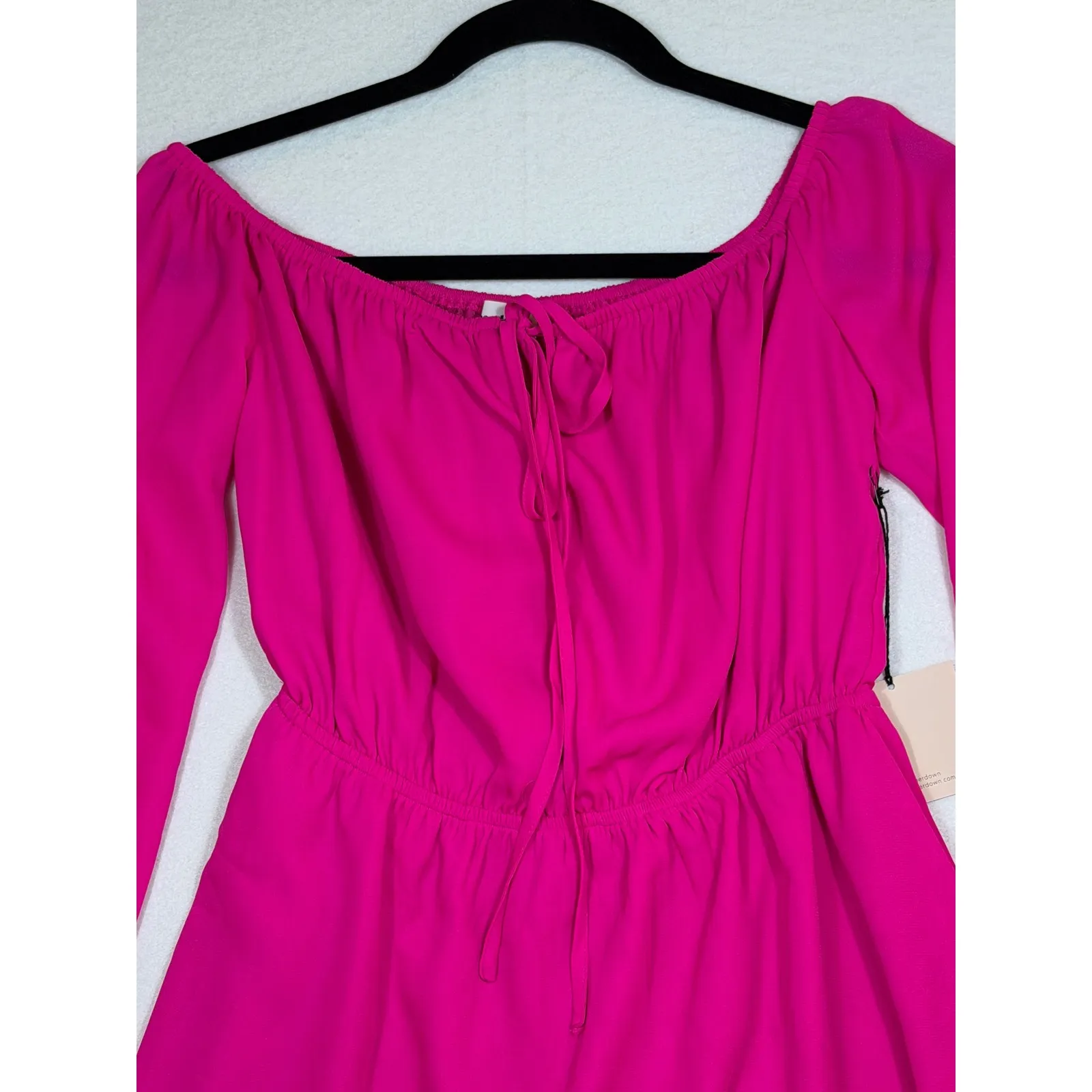 Superdown Hot Pink Jazzie Off Shoulder Bell Sleeve Smocked Waist Mini Dress XS - Image 9