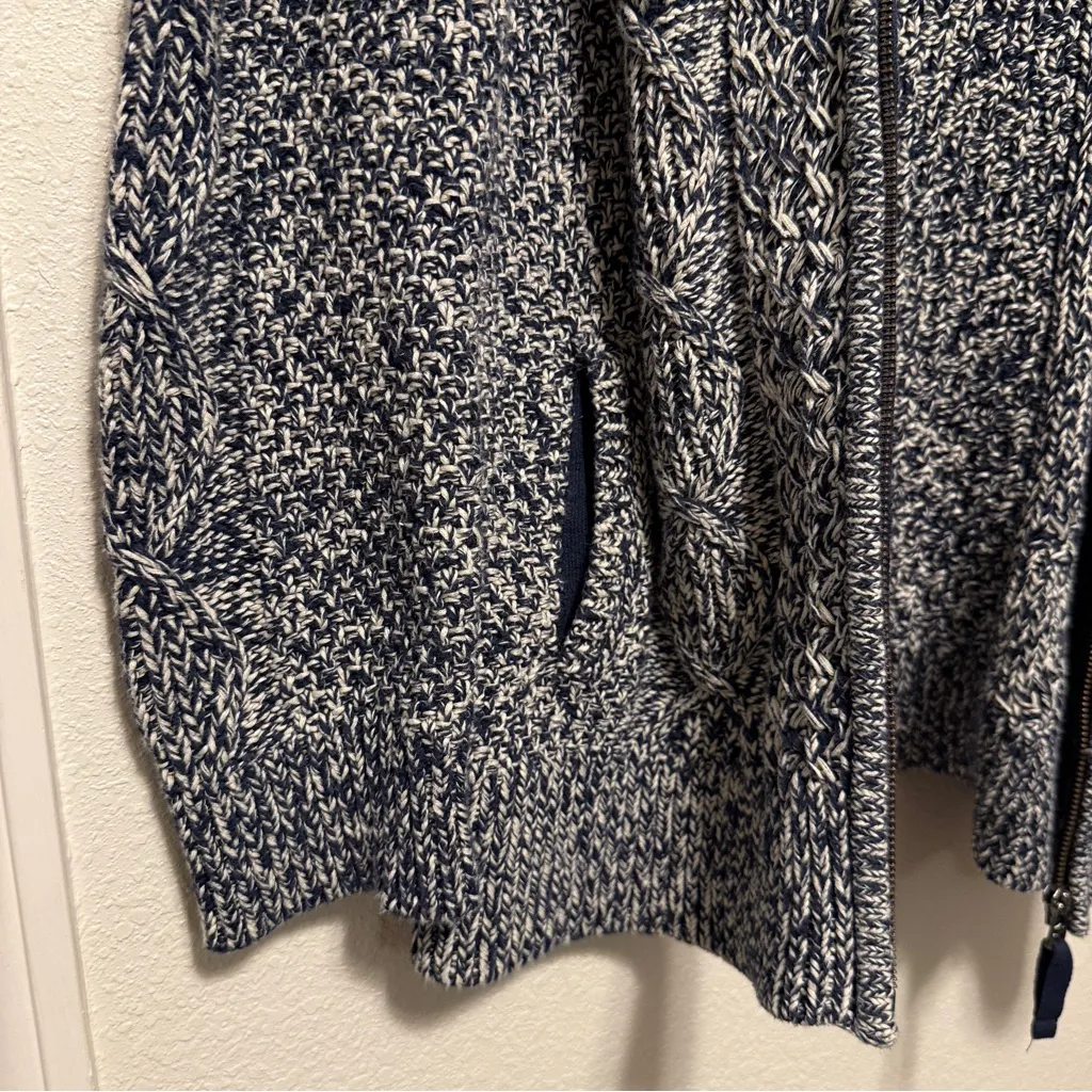 LLBEAN 100% Cotton Cable Knit Heathered Long Sleeve Hooded Cardigan w/ POCKETS M Blue Size M - Image 10