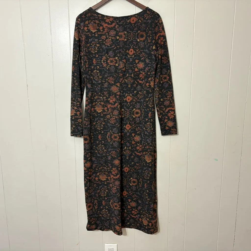 Peruvian Connection Dynasty Dress M Black Floral Scoop Neck Long Sleeve - Image 6