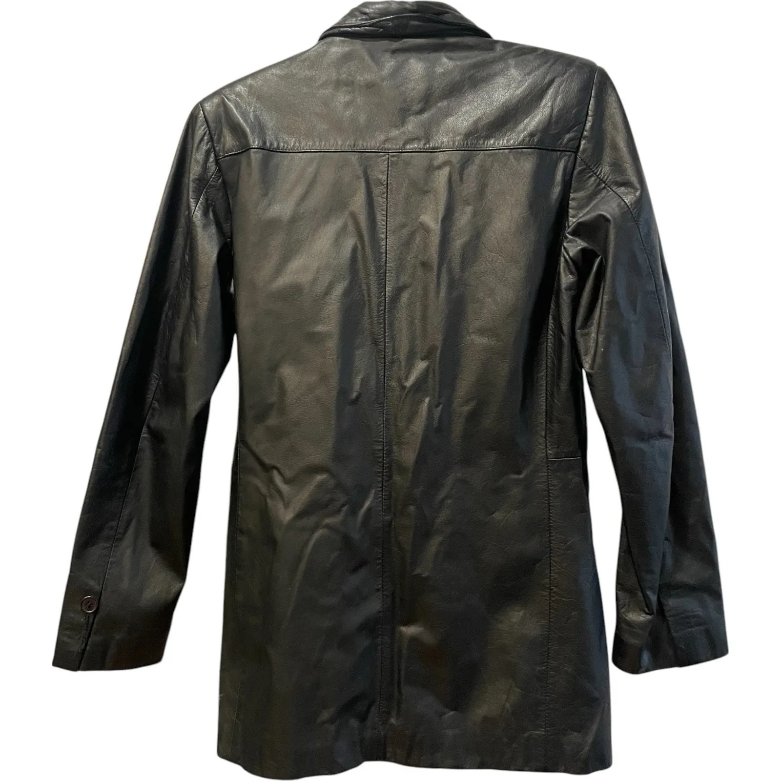 Vintage Gianni Women's 70's Black Italian Leather Mid Length Jacket Small / 36 Black - Image 2